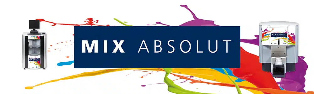 Buntes SIGMA-MIX Logo mit einer Farbmischmaschine.